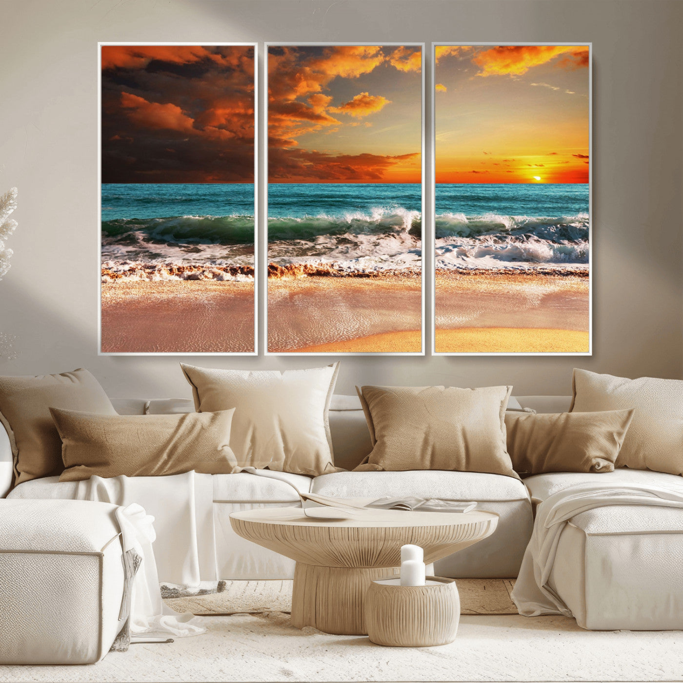 72948-MGV-CV-36X24-Ocean Sunset Wave Wall Art – Dramatic Seascape Canvas Print with Golden Sky and Crashing Waves, Coastal Beach Decor for Living