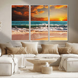 72948-MGV-CV-36X24-Ocean Sunset Wave Wall Art – Dramatic Seascape Canvas Print with Golden Sky and Crashing Waves, Coastal Beach Decor for Living