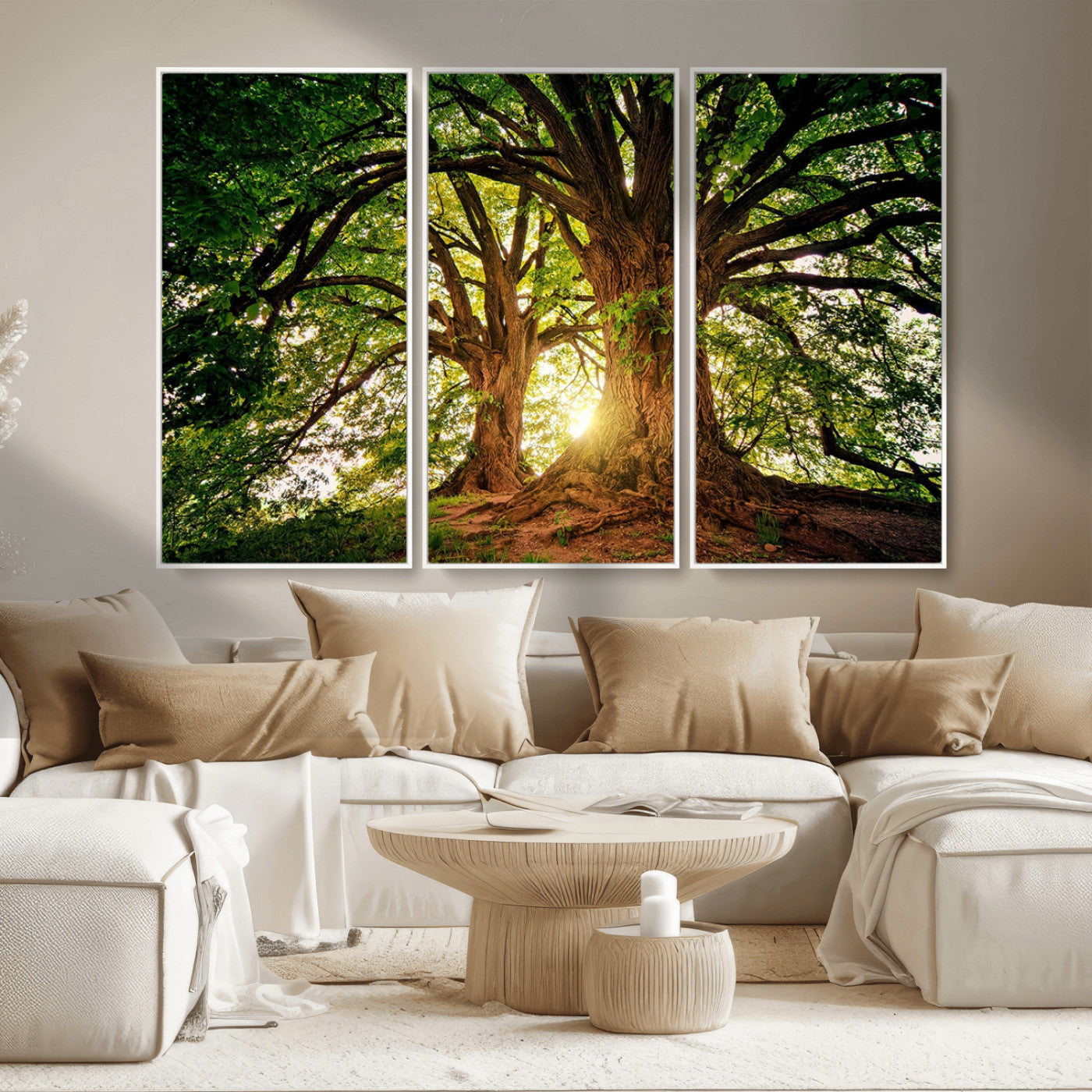 52150-MGV-CV-36X24-Majestic Tree Wall Art – Large Nature Canvas Print with Sunlight Through Branches, Rustic Forest Decor for Living Room, Bedroom or