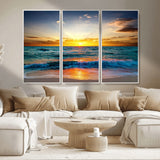 50627-MGV-CV-36X24-Ocean Sunset Wall Art – Serene Beach Canvas Print with Waves and Golden Sky, Coastal Decor for Living Room or Office