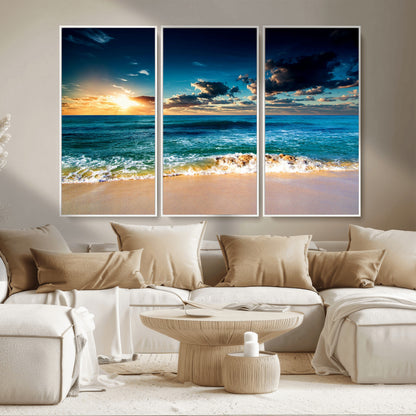 88985-MGV-CV-36X24-Ocean Sunset Wall Art – Tranquil Beach Waves Canvas Print, Coastal Seascape Decor for Living Room or Office