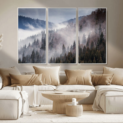 18459-MGV-CV-36X24-Misty Pine Forest Wall Art – Serene Mountain Landscape Canvas Print, Tranquil Nature Artwork for Living Room, Bedroom, Cabin or