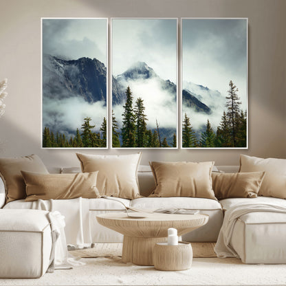 93219-MGV-CV-36X24-Misty Mountain Wall Art – Foggy Pines and Rocky Peaks Canvas Print, Nature Landscape Decor for Living Room, Office or Bedroom