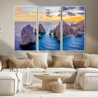 72955-MGV-CV-36X24-Ocean Rock Formation Wall Art – Sunset Coastal Seascape Print, Beach Landscape Decor for Living Room or Office