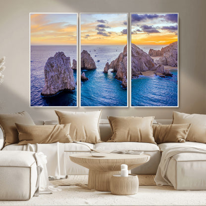 72955-MGV-CV-36X24-Ocean Rock Formation Wall Art – Sunset Coastal Seascape Print, Beach Landscape Decor for Living Room or Office