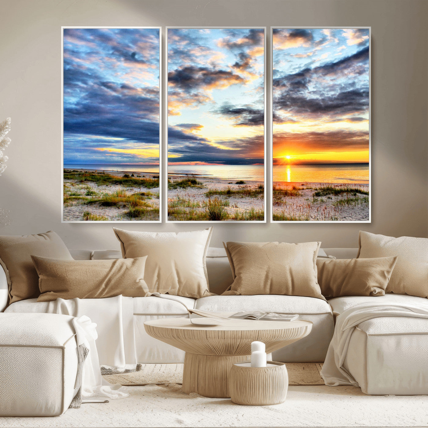 39645-MGV-CV-36X24-Golden Beach Sunset Wall Art – Serene Ocean Horizon Canvas Print, Coastal Nature Landscape Decor for Living Room, Bedroom or