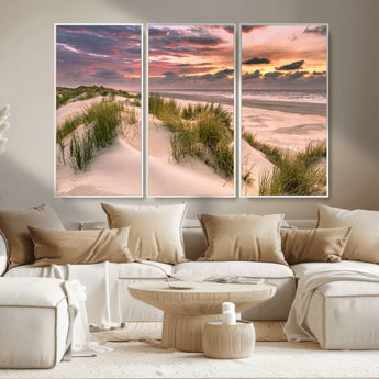 60570-MGV-CV-36X24-Beach Sunset Wall Art – Coastal Sand Dunes and Ocean Horizon Canvas Print, Tranquil Seascape Photography Decor for Living Room or