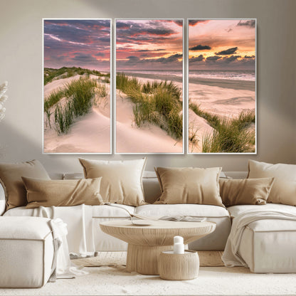 60570-MGV-CV-36X24-Beach Sunset Wall Art – Coastal Sand Dunes and Ocean Horizon Canvas Print, Tranquil Seascape Photography Decor for Living Room or