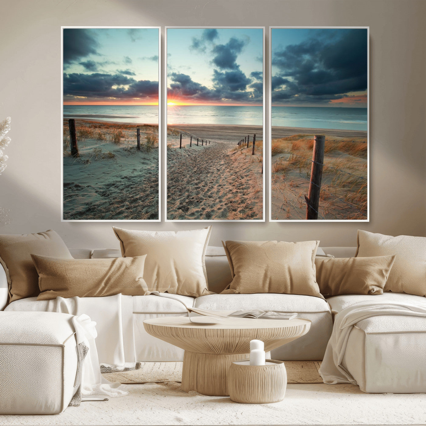 25788-MGV-CV-36X24-Sunset Beach Path Wall Art – Scenic Coastal Dunes and Ocean Canvas Print, Tranquil Seaside Landscape Decor for Living Room or