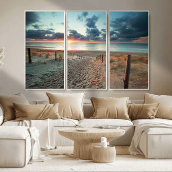 25788-MGV-CV-36X24-Sunset Beach Path Wall Art – Scenic Coastal Dunes and Ocean Canvas Print, Tranquil Seaside Landscape Decor for Living Room or