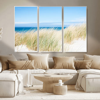 96913-MGV-CV-36X24-Coastal Dunes Wall Art – Serene Beach Grass and Blue Ocean Canvas Print, Relaxing Seaside Nature Decor for Living Room, Bedroom or