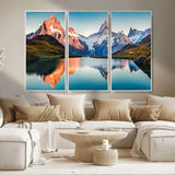 88453-MGV-CV-36X24-Mountain Lake Wall Art – Snow-Capped Peaks Reflected in Alpine Water Canvas Print, Nature Landscape Wall Decor for Living Room or