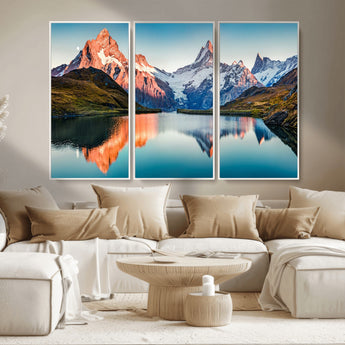 88453-MGV-CV-36X24-Mountain Lake Wall Art – Snow-Capped Peaks Reflected in Alpine Water Canvas Print, Nature Landscape Wall Decor for Living Room or
