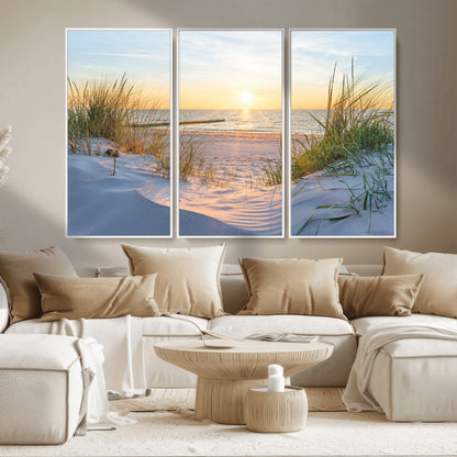 48907-MGV-CV-36X24-Beach Sunset Wall Art – Coastal Sand Dunes and Ocean View Canvas Print, Serene Seaside Landscape Painting for Living Room, Bedroom