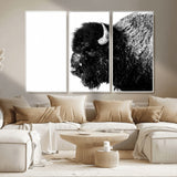 68780-MGV-CV-36X24-Bison Close-Up Wall Art – Black and White Buffalo Canvas Print, Rustic Wildlife Photography Decor for Living Room, Office, or