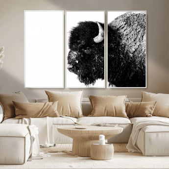 68780-MGV-CV-36X24-Bison Close-Up Wall Art – Black and White Buffalo Canvas Print, Rustic Wildlife Photography Decor for Living Room, Office, or