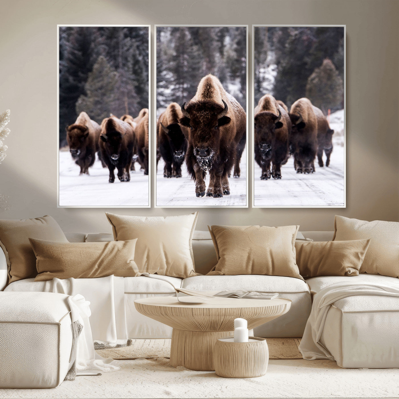 66871-MGV-CV-36X24-Bison Herd Wall Art – Wildlife Buffalo Canvas Print, Rustic Western Nature Photography Decor for Living Room, Office, Cabin, or