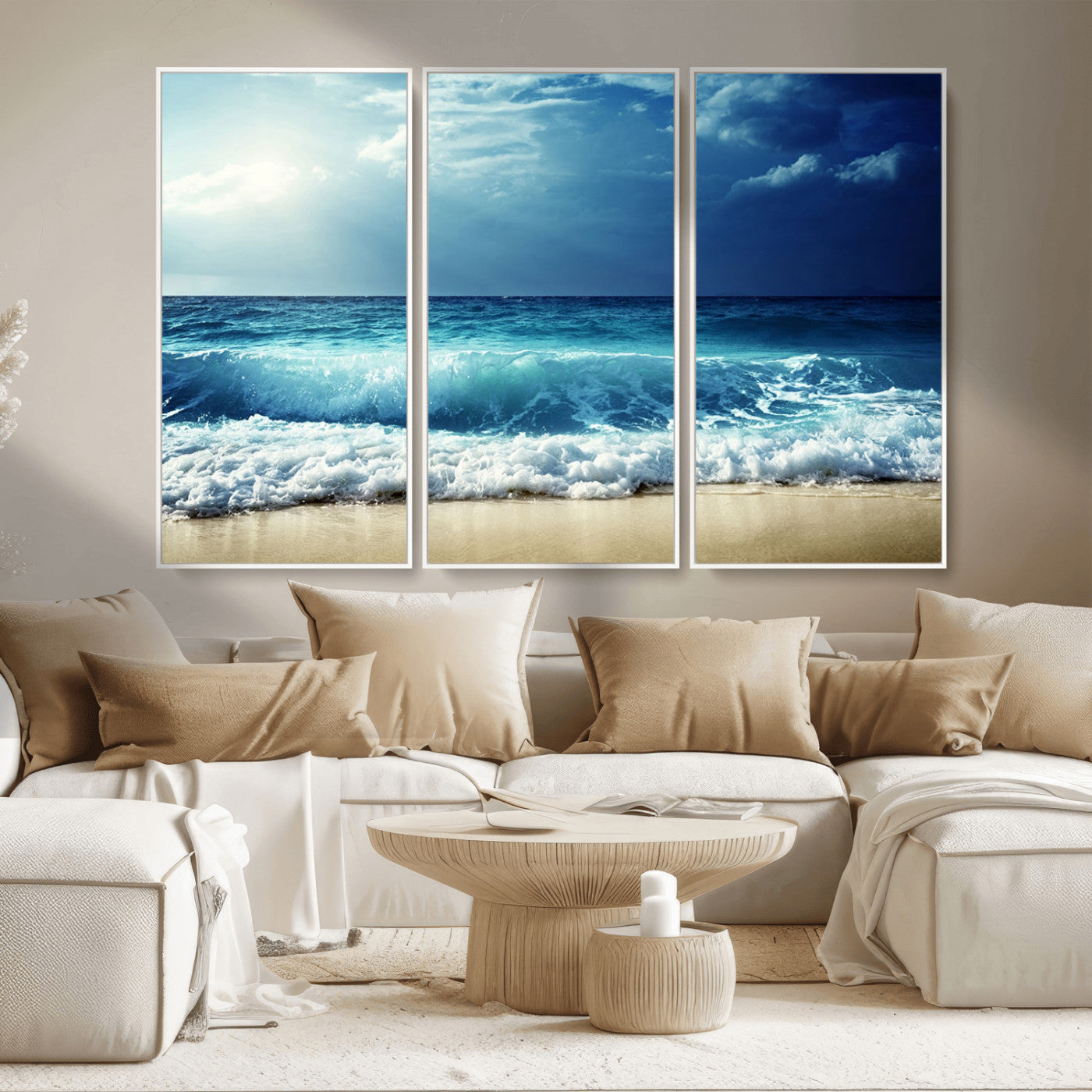 84116-MGV-CV-36X24-Ocean Wave Wall Art – Blue Sea and Beach Canvas Print, Coastal Seascape Photography Artwork for Living Room, Bedroom, or Office