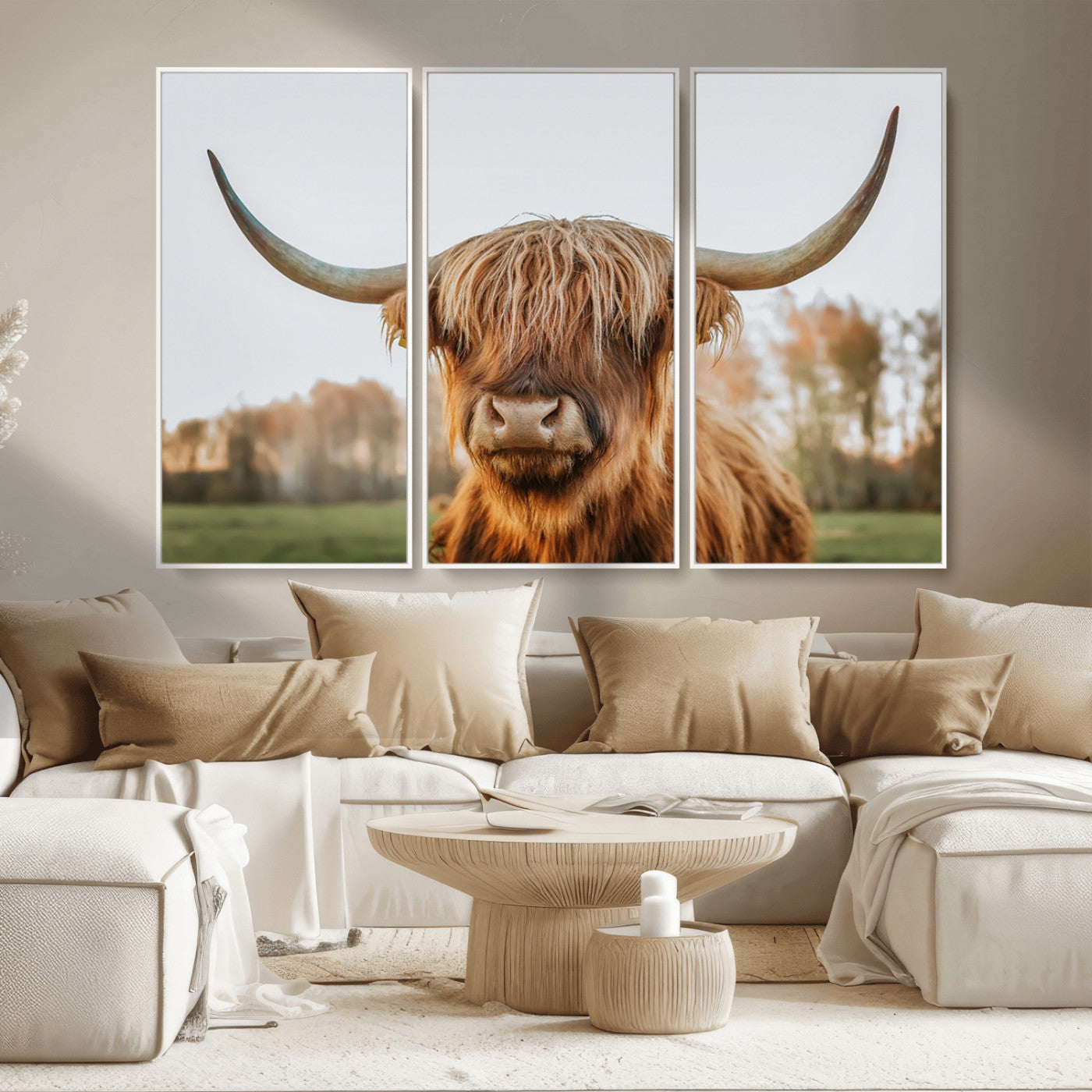 64824-MGV-CV-36X24-Highland Cow Wall Art – Rustic Scottish Bull Canvas Print, Farmhouse Animal Decor for Living Room, Bedroom, Office or Cabin