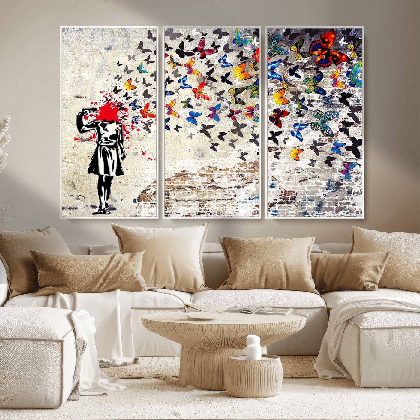 88654-MGV-CV-36X24-Butterfly Explosion Graffiti Wall Art – Street Art Canvas Print, Colorful Butterfly Spray Mural, Modern Abstract Urban Wall Decor