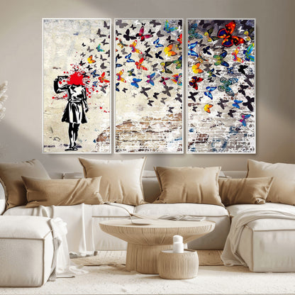 88654-MGV-CV-36X24-Butterfly Explosion Graffiti Wall Art – Street Art Canvas Print, Colorful Butterfly Spray Mural, Modern Abstract Urban Wall Decor