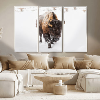 19889-MGV-CV-36X24-Snow Bison Wall Art – Majestic Buffalo Winter Landscape Canvas Print, Rustic Wildlife Photography Decor for Cabin, Lodge, Living