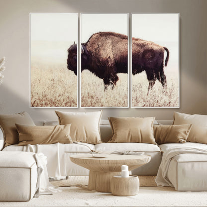 48406-MGV-CV-36X24-American Bison Wall Art – Rustic Buffalo Canvas Print in Prairie Field, Western Wildlife Photography Decor for Cabin, Lodge,