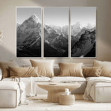 10775-MGV-CV-36X24-Snow Capped Mountain Wall Art – Black and White Canvas Print of Majestic Peaks, Nature Landscape Photography for Office, Bedroom,