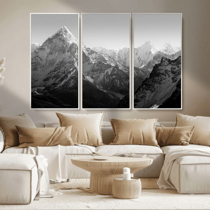 10775-MGV-CV-36X24-Snow Capped Mountain Wall Art – Black and White Canvas Print of Majestic Peaks, Nature Landscape Photography for Office, Bedroom,