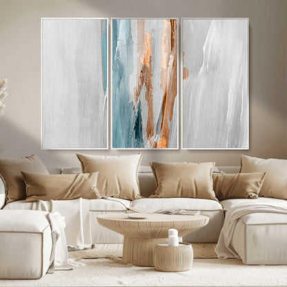 66154-MGV-CV-36X24-Abstract Brushstroke Wall Art – Modern Teal and Gold Canvas Print, Minimalist Contemporary Painting for Living Room, Bedroom, or