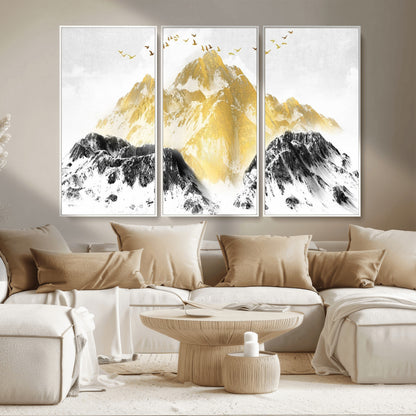 37733-MGV-CV-36X24-Golden Mountain Wall Art – Modern Abstract Landscape Canvas Print with Birds, Luxury Nature Decor for Living Room, Bedroom, or