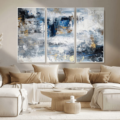 59716-MGV-CV-36X24-Abstract Blue and Gold Wall Art – Modern Textured Canvas Print, Contemporary Painting for Living Room, Bedroom, or Office Decor