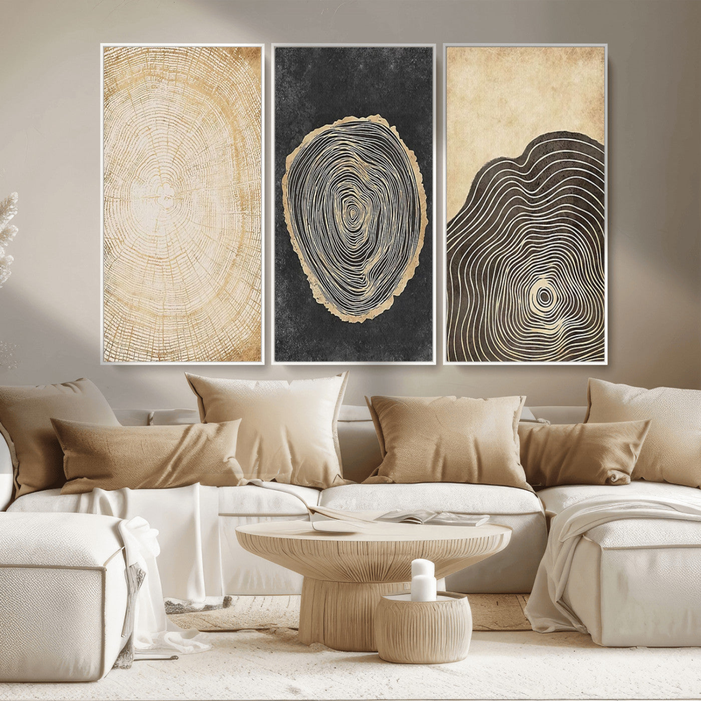 77785-MGV-CV-36X24-Tree Ring Abstract Wall Art – Rustic Wood Growth Pattern Canvas Prints, Modern Nature-Inspired Decor for Living Room or Office