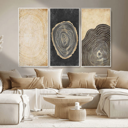 77785-MGV-CV-36X24-Tree Ring Abstract Wall Art – Rustic Wood Growth Pattern Canvas Prints, Modern Nature-Inspired Decor for Living Room or Office