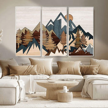 67950-MGV-CV-36X24-Modern Wood Wall Art Canvas Print, Framed Mountain Range Art Picture Print, Wood Mountain Range Perfect Rustic Decor Artwork