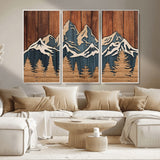 41330-MGV-CV-36X24-Rustic Mountain Wall Art – Wooden Nature Scene with Trees and Peaks, Handmade 3D Layered Decor for Living Room, Cabin or Office