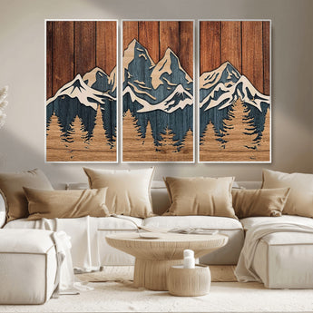 41330-MGV-CV-36X24-Rustic Mountain Wall Art – Wooden Nature Scene with Trees and Peaks, Handmade 3D Layered Decor for Living Room, Cabin or Office