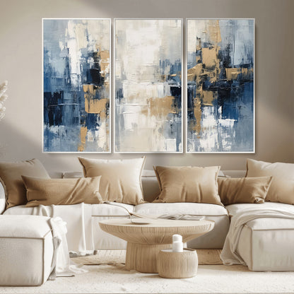 44344-MGV-CV-36X24-Abstract Blue and Gold Wall Art – Modern Hand Painted Canvas Print, Contemporary Textured Painting for Living Room, Bedroom or