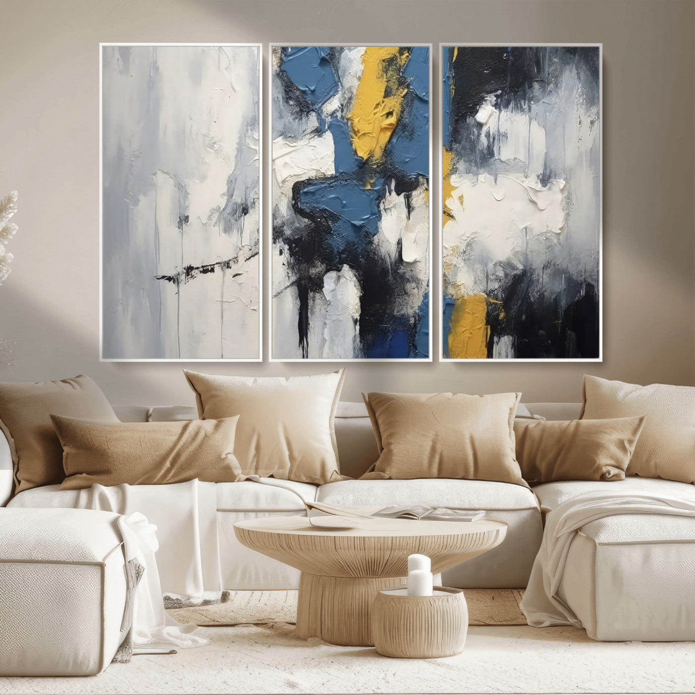 63850-MGV-CV-36X24-Abstract Blue and Yellow Wall Art – Modern Textured Canvas Painting, Bold Contemporary Artwork for Living Room, Bedroom or Office