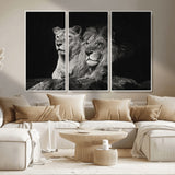 80013-MGV-CV-36X24-Lion and Lioness Wall Art – Black and White Wildlife Photography Canvas Print, African Safari Animal Decor for Office, Bedroom
