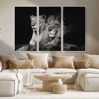 80013-MGV-CV-36X24-Lion and Lioness Wall Art – Black and White Wildlife Photography Canvas Print, African Safari Animal Decor for Office, Bedroom