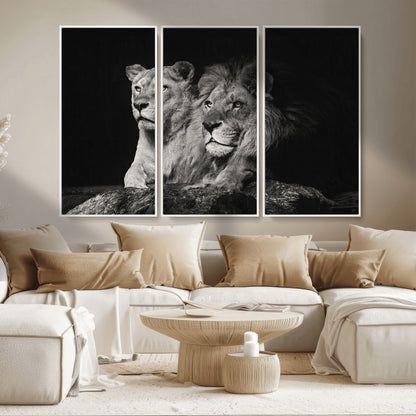 80013-MGV-CV-36X24-Lion and Lioness Wall Art – Black and White Wildlife Photography Canvas Print, African Safari Animal Decor for Office, Bedroom
