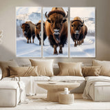 56701-MGV-CV-36X24-Bison Herd Wall Art – Buffalo Walking in Snowy Mountains Canvas Print, Rustic Wildlife Decor for Cabin, Lodge, or Living Room