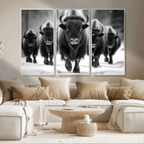 79872-MGV-CV-36X24-Bison Herd Wall Art – Black and White Buffalo on Snow Canvas Print, Rustic Wildlife Decor for Lodge, Cabin, or Living Room