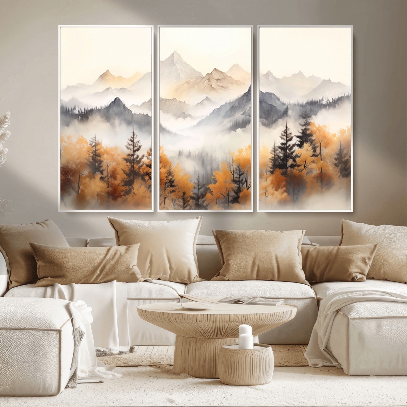 70049-MGV-CV-36X24-Autumn Mountain Forest Wall Art – Misty Landscape Canvas Print, Rustic Nature Inspired Decor for Living Room, Bedroom or Office