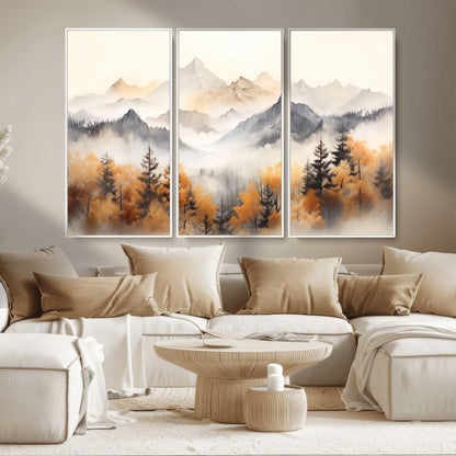 70049-MGV-CV-36X24-Autumn Mountain Forest Wall Art – Misty Landscape Canvas Print, Rustic Nature Inspired Decor for Living Room, Bedroom or Office