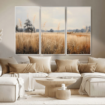 38193-MGV-CV-36X24-Golden Meadow Wall Art – Serene Grassland Landscape Canvas Print, Rustic Nature Decor for Bedroom, Living Room or Farmhouse