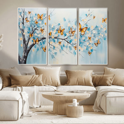 59455-MGV-CV-36X24-Butterfly Tree Branch Wall Art – Blue and Yellow Abstract Canvas Print, Modern Nature Artwork for Living Room, Bedroom or Office