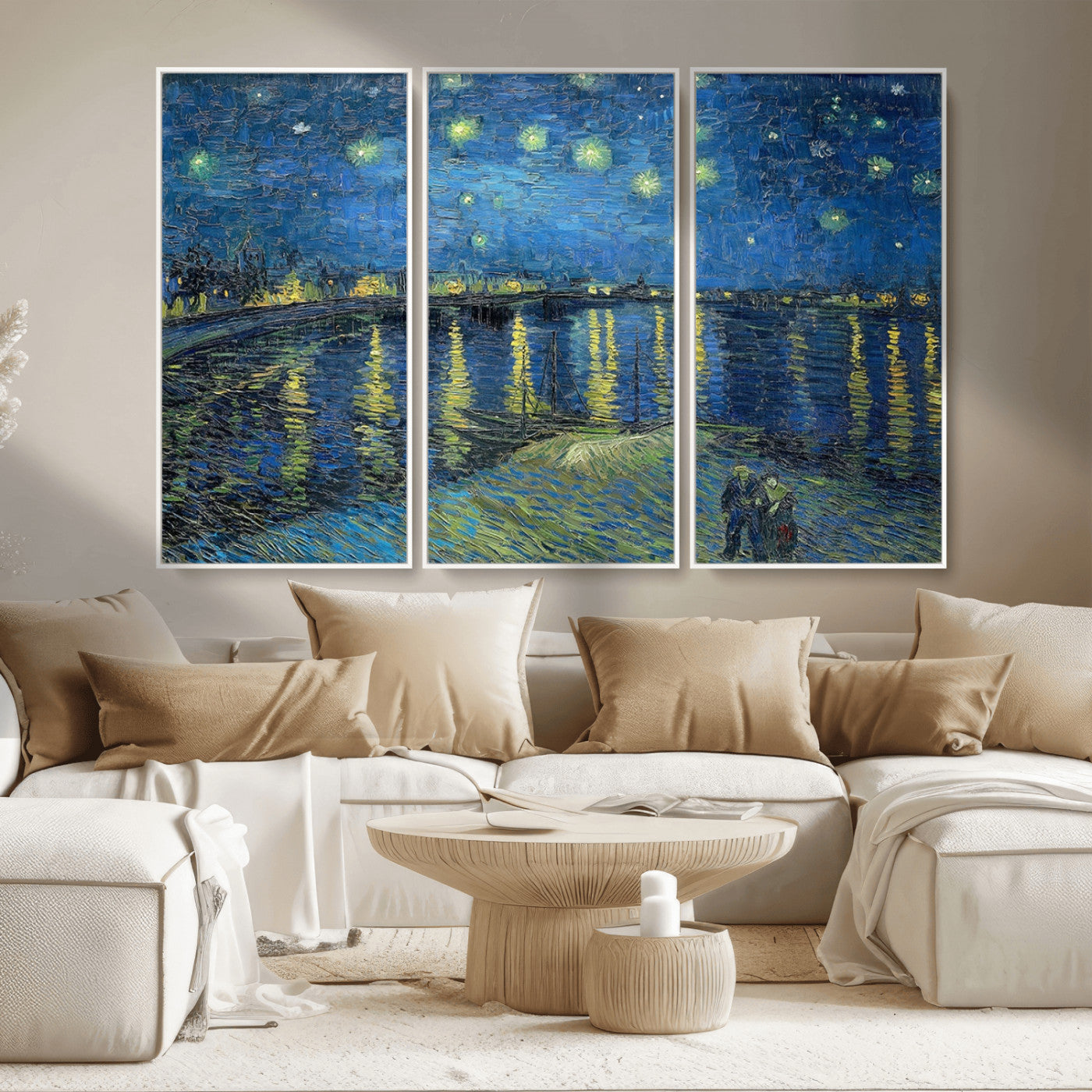 94605-MGV-CV-36X24-Starry Night Over the Rhone Wall Art – Vincent van Gogh Canvas Print, Famous Impressionist Painting for Living Room, Office