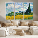97252-MGV-CV-36X24-Wheat Field with Cypress – Van Gogh Wall Art, Impressionist Landscape Canvas Print, Rustic Home Decor for Living Room or Office